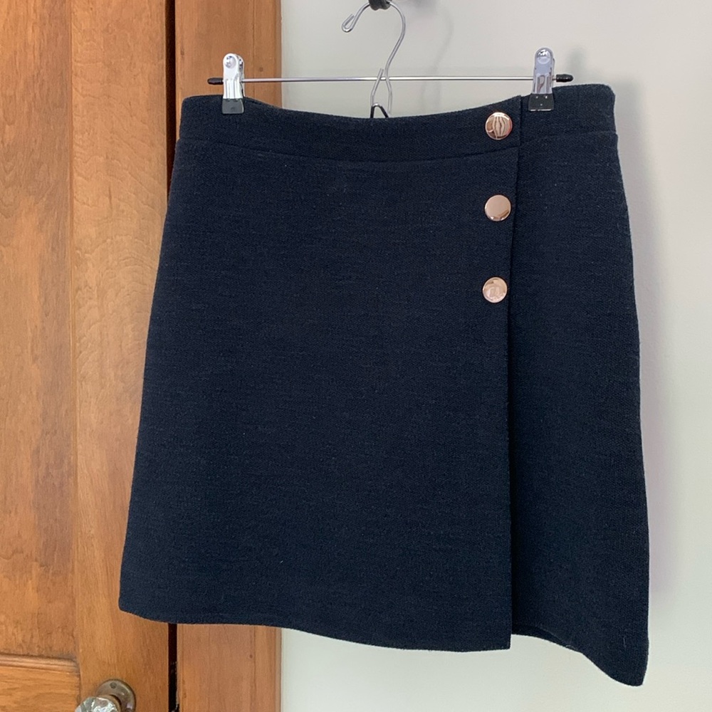 Loft Navy Skirt with Button Detail